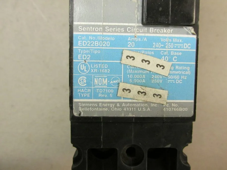 Автоматический выключатель Siemens ITE Sentron Series ED22B020 2 Pole 20 Amp Typ