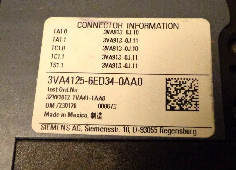 Автоматический выключатель Siemens 3VA4125-6ED34-0AA0 3 Pole 25 Amp Volt 65kA Bo
