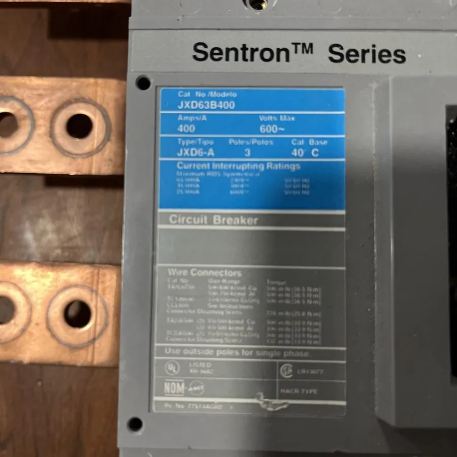 Автоматический выключатель SIEMENS SENTRON CIRCUIT BREAKER JXD63B400 400 AMP 3-P — фото лота 2