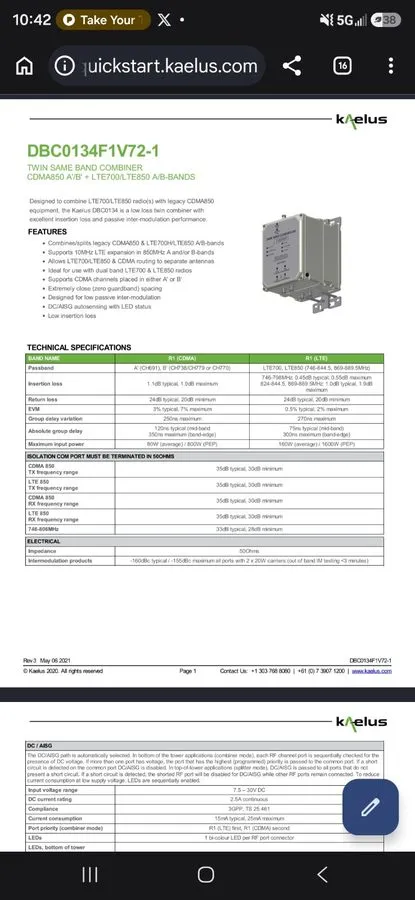 Операторское оборудование Kaelus DBC0134F1V72-1 Twin Same Band Combiner (M2)