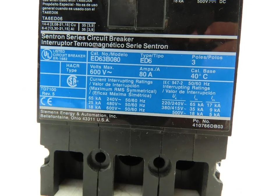 Автоматический выключатель Siemens Sentron ED43B080 Circuit Breaker 80A 3-Pole 4