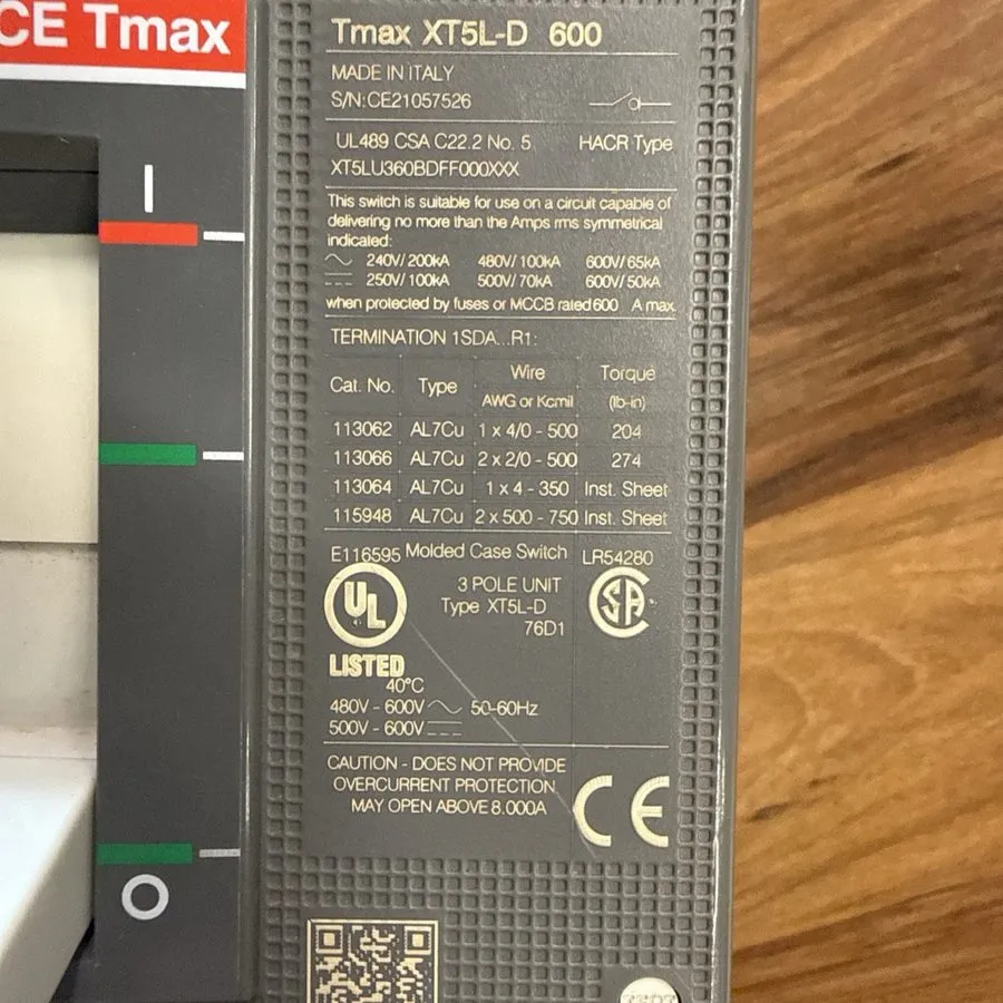 Автоматический выключатель ABB XT5L-D 600 Circuit Breaker XT5LU360BDFF000XXX Mol — фото лота 1
