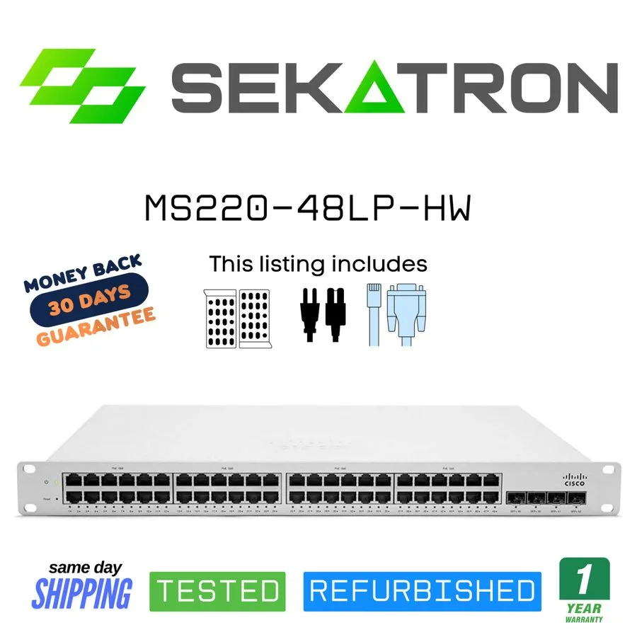 Коммутатор Cisco Meraki MS220-48LP-HW 48-Port Gigabit 370W PoE Switch UNCLAIMED