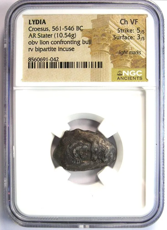 Лабораторный прибор Croesus Lion Bull Kroisos Lydia AR Stater 561-546 BC. NGC Ch