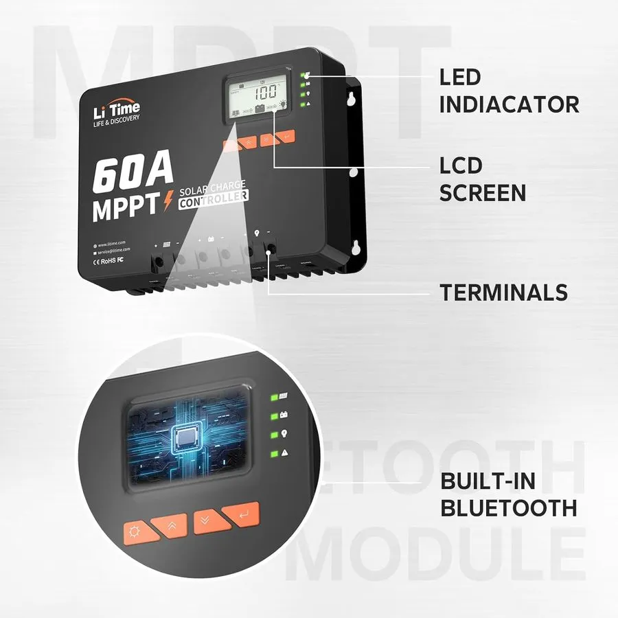 Аккумулятор LiTime 60A MPPT 12V/24V/36V/48V/Auto DC Input Solar Charge Controlle