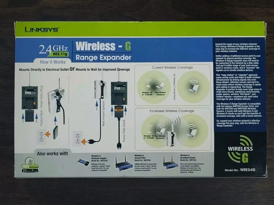 Экспандер Linksys WRE54G Ver 2 Wireless-G Range Expander Complete Works — фото лота 2