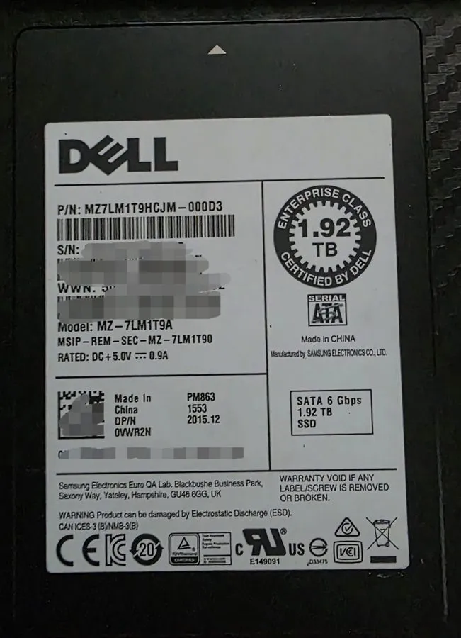SSD-накопитель MZ-7LM1T90 Samsung PM863 1.92TB SATA 6Gbps 2.5'' MZ7LM1T9HCJM-000