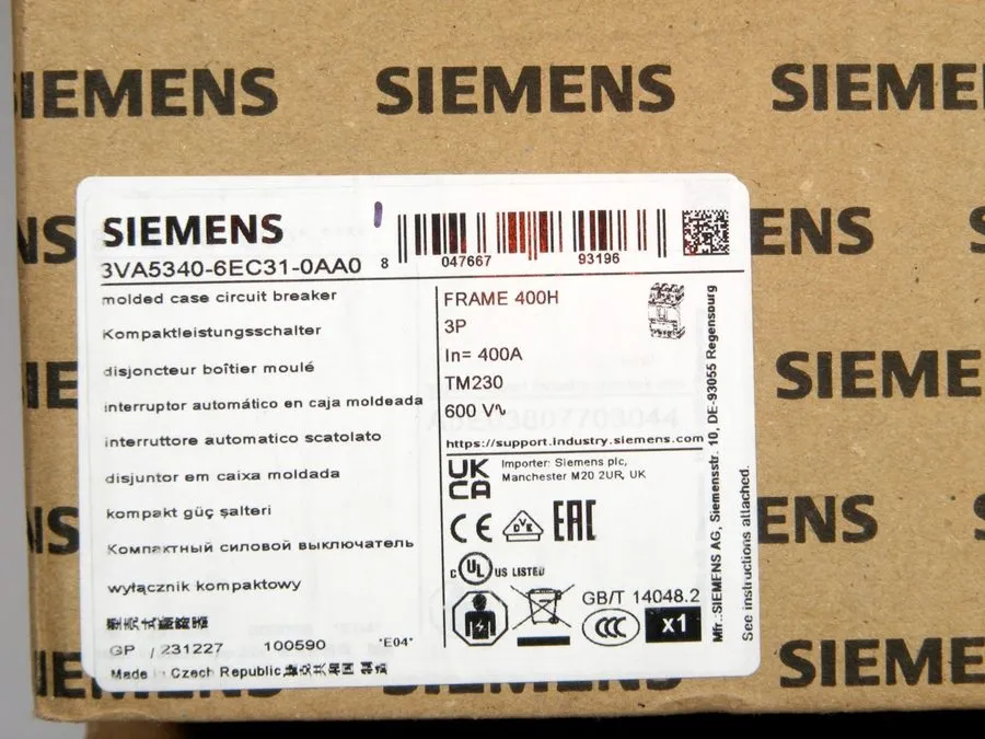 Автоматический выключатель Siemens 400 Amp Circuit Breaker 3P 600 VAC 3VA5340-6E