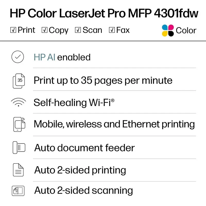 Лазерный принтер HP LaserJet Pro 4301fdw Wireless AI-Enabled Color All-in-One La