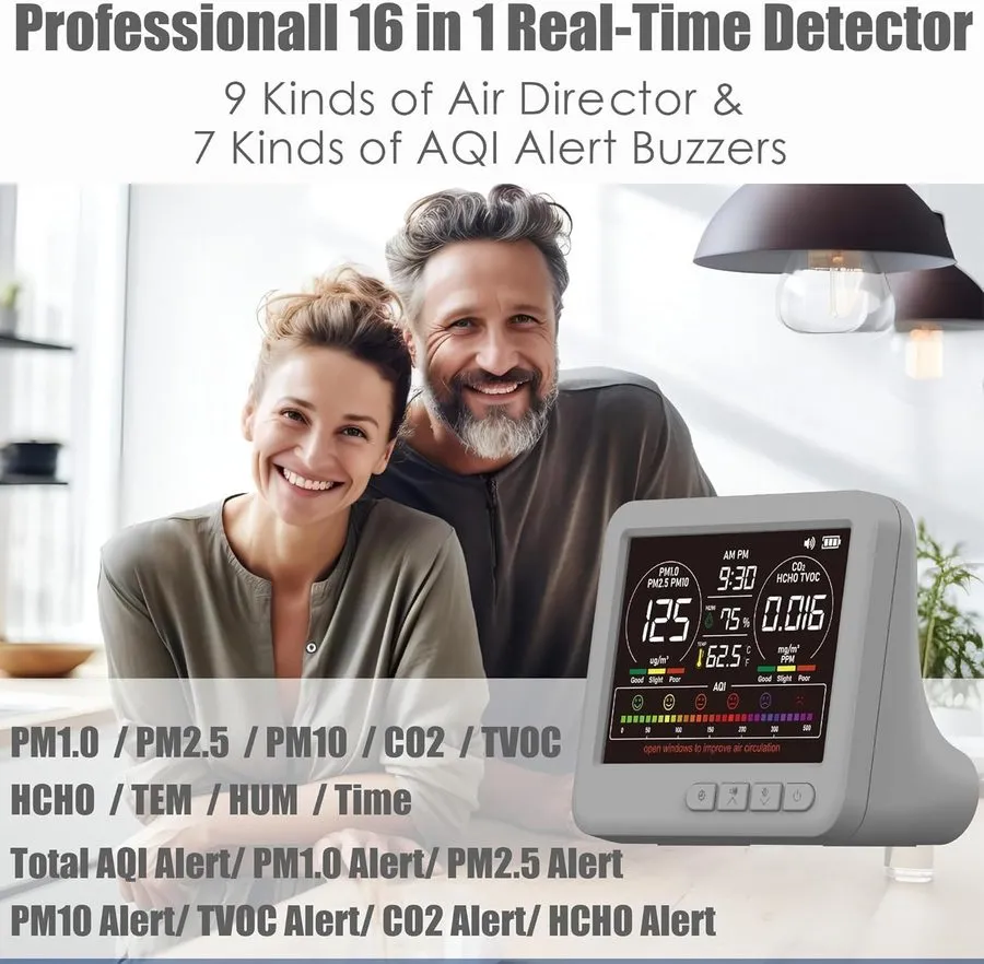 Тестер Professional 16-In-1 Portable Indoor Air Quality Monitor with AQI Reminde