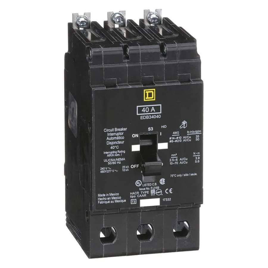 Автоматический выключатель Square D EDB34040 40A 480V 3-Pole Molded Case Circuit — фото лота 1