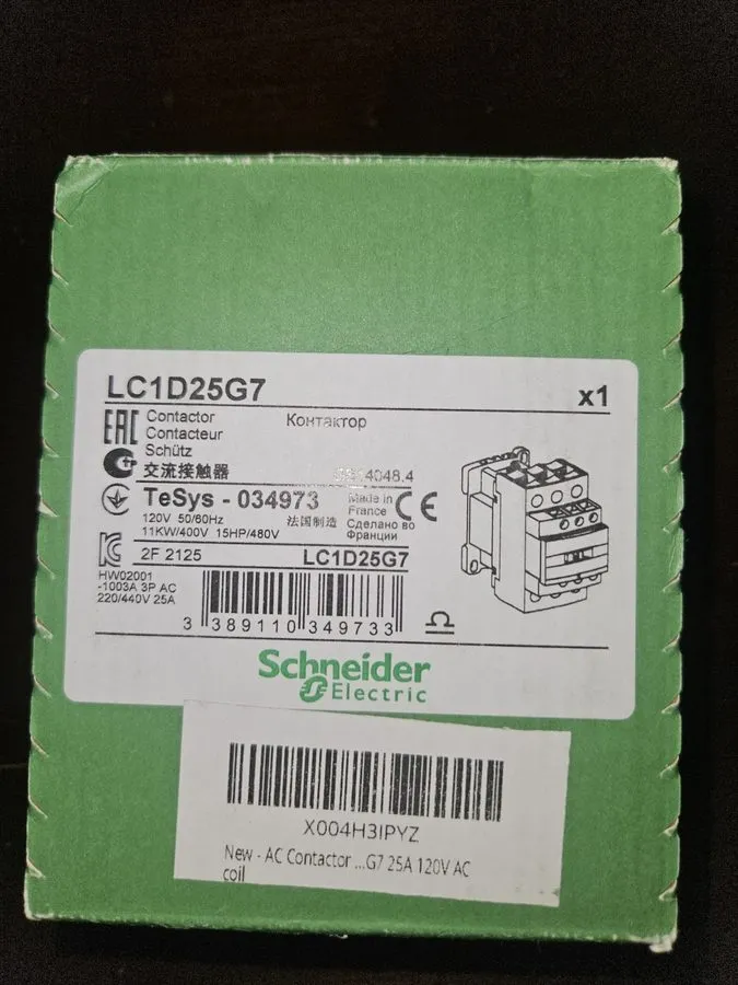 Контактор Schneider Electric LC1D25G7 TeSys D LC1D25 25A 3-Pole Contactor 120V A