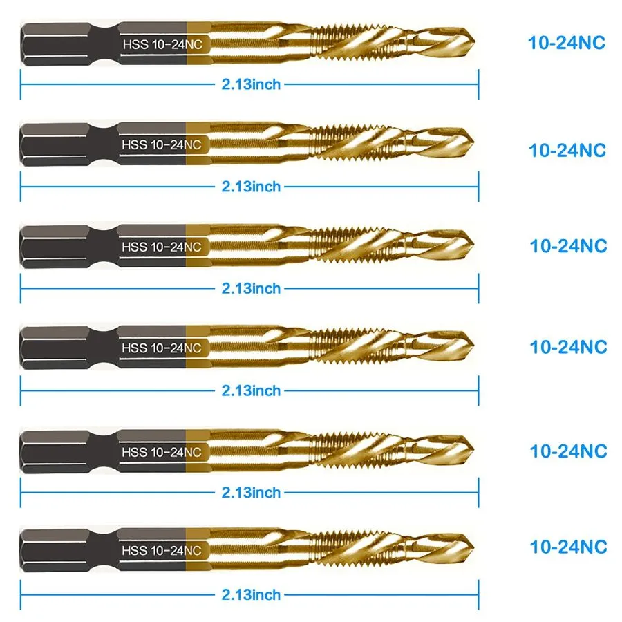 Режущий инструмент 6-pc 10-24NC Combination Drill Tap Bit Set SAE, Thread Size, 
