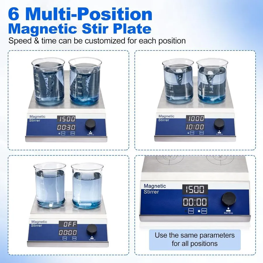 Магнитная мешалка 200-1500 RPM Magnetic Stirrer 6 Multi Position Digital Stir Pl