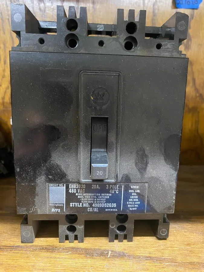Автоматический выключатель WESTINGHOUSE EHB3020 3 Pole 20 Amp 480V AC Type EHB M
