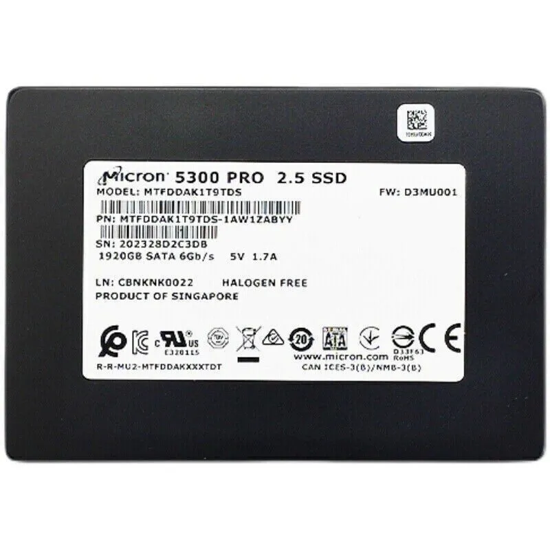 SSD-накопитель Micron 5300 PRO 1.92TB 2.5" SATA SSD MTFDDAK1T9TDS-1AW1ZABYY,3357