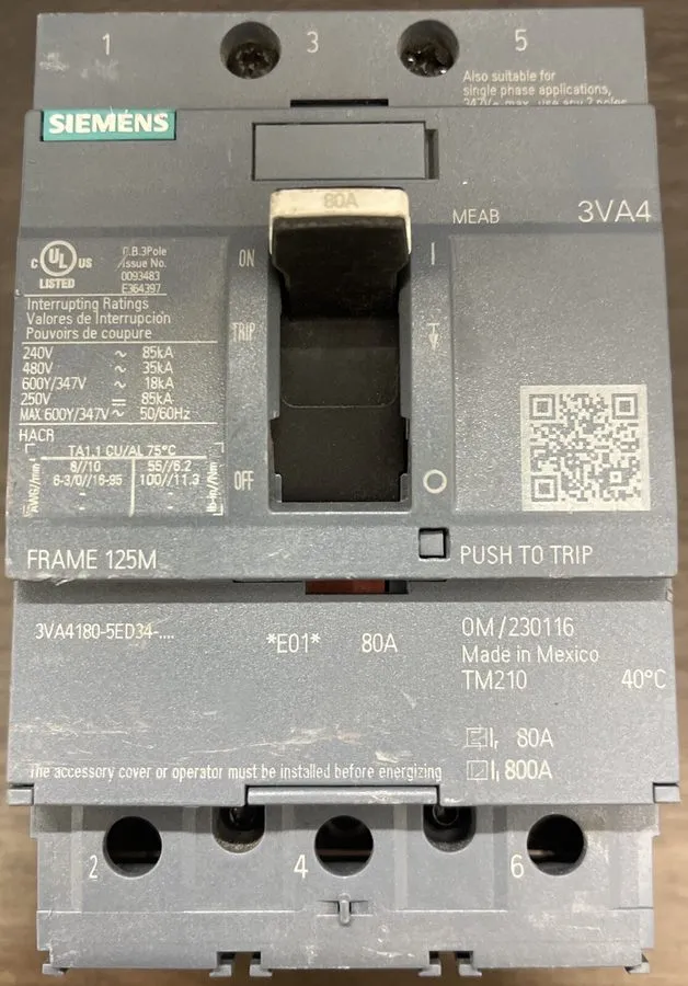 Автоматический выключатель SIEMENS 3VA4180-5ED34-0AA0 ,CIRCUIT BREAKER, 3P/80A /