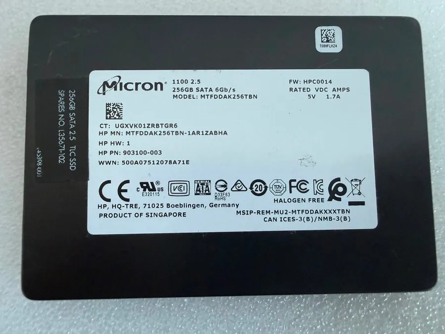 Жёсткий диск HP 795961-001 Micron MTFDDAK256TBN 1100 256GB SATA Disque Dur 2.5 i