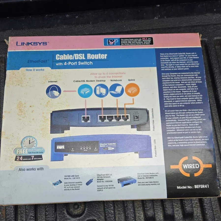 Коммутатор Linksys Etherfast Cable/DSLRouter-Model BEFSR41-With 4-Port Switch — фото лота 1