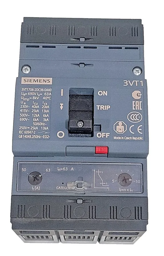Автоматический выключатель SIEMENS 3VT1706-2DC36-0AA0 Circuit Breaker 63A 25kA 4