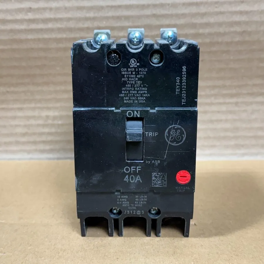 Автоматический выключатель GE TEY340 40A 3-Pole Circuit Breaker 480V AC Trip Ind