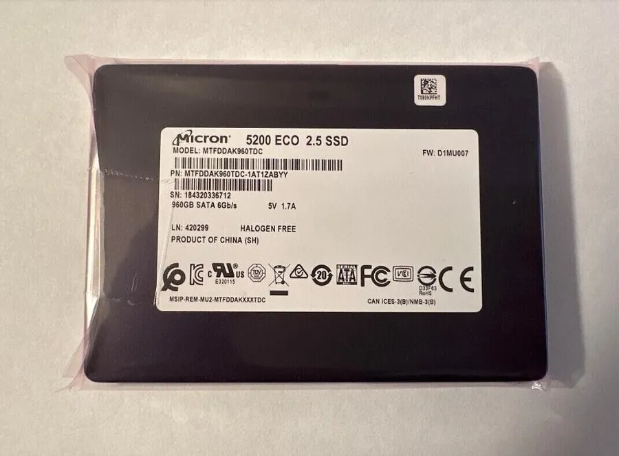 MTFDDAK960TDC compatible Micron 5200ECO 960GB SATA 2.5"SSD MTFDDAK960TDC-1AT1ZA