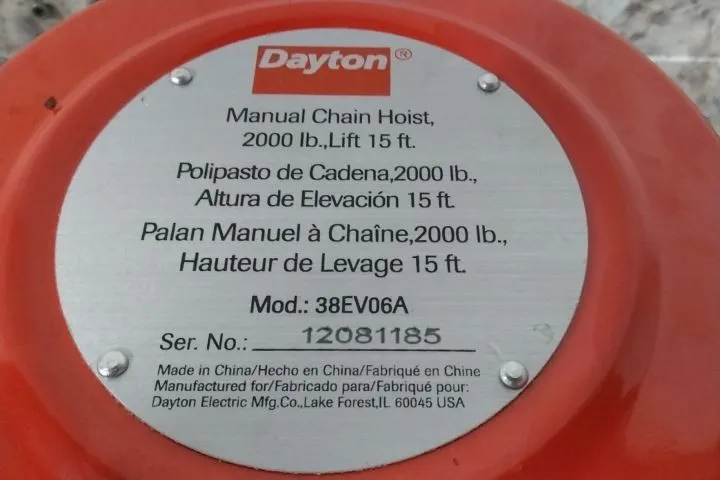 Таль Dayton 38EV06 2,000 Lb Lifting Capacity 15 Ft Lift Length Manual Chain Hois