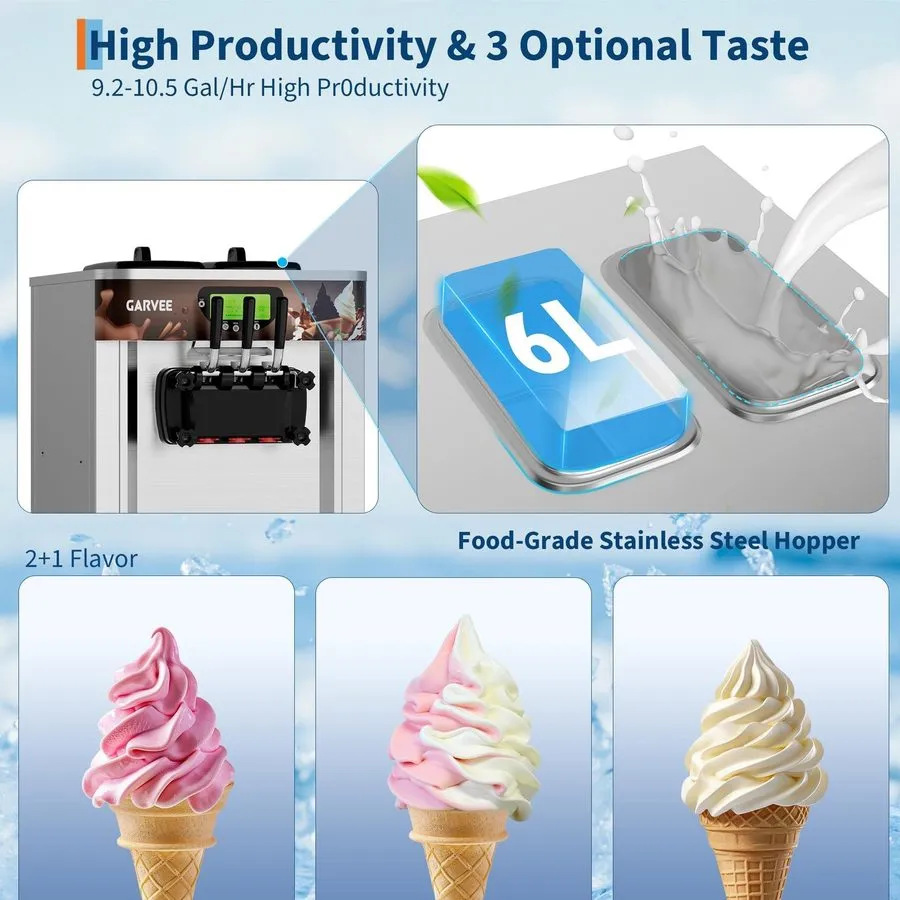 Оборудование для общепита VEVOR Commercial Ice Cream Machine 2200W 3-Flavor Soft — фото лота 1