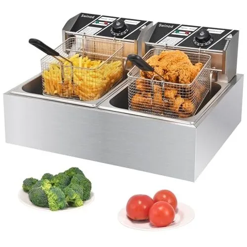 Фритюрница Commercial Deep Fryer with Baskets, 3400W 12.7QT Stainless Steel