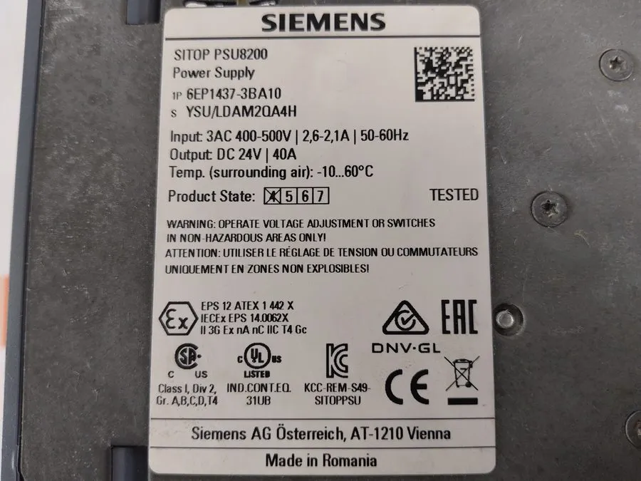 Блок питания SIEMENS 6EP1437-3BA10 SITOP PSU8200 POWER SUPPLY, 24VDC, 40A. 4E-21