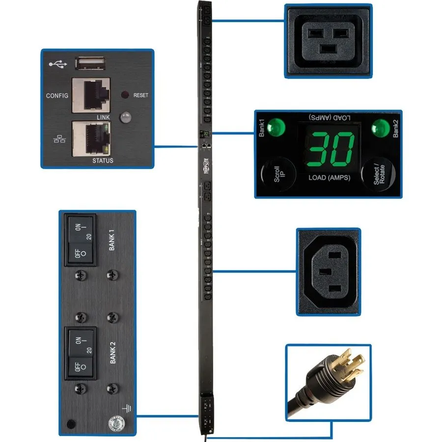 Блок розеток PDU Tripp Lite PDUMV30HVNETLX 1-Phase Switched PDU 5/5.8kW 24-Outle
