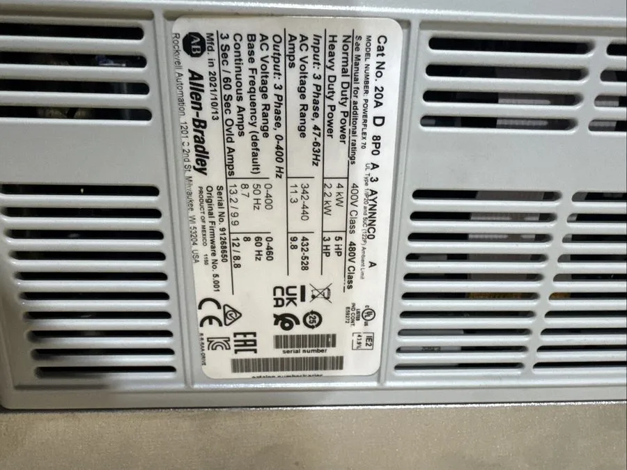 Частотный преобразователь Allen Bradley 20AD8P0A3AYNNNC0 /A PowerFlex 70 AC Driv