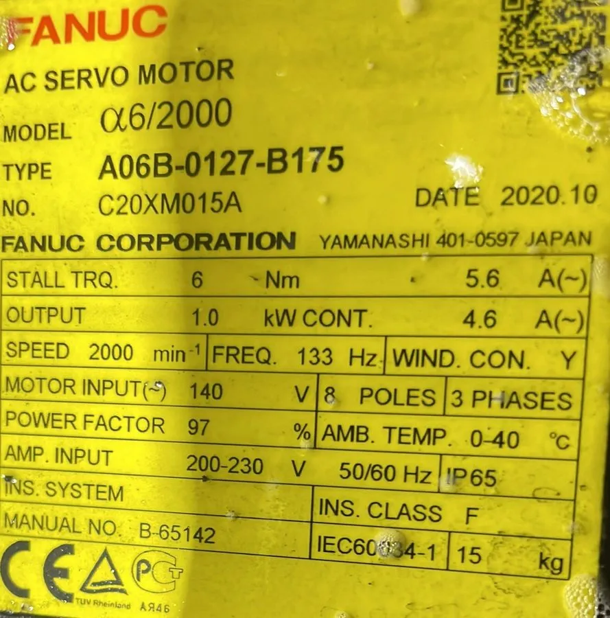 Серводвигатель Fanuc 6/2000 A06B-0127-B175 AC Servo Motor 1.0kW