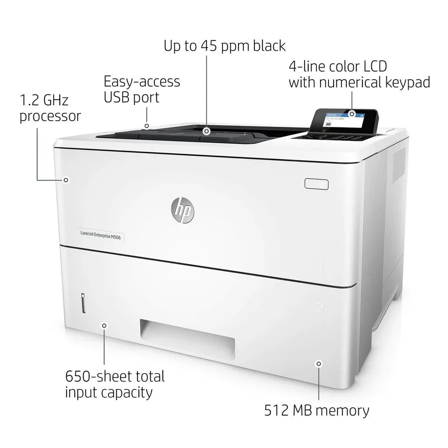 Лазерный принтер HP LaserJet Enterprise M506n Monochrome Laser Printer (F2A68A)