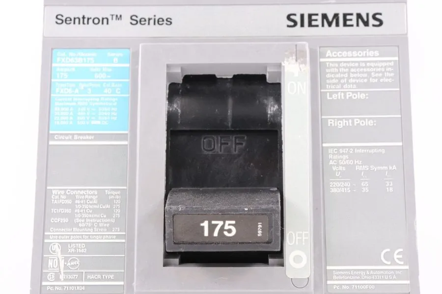 Автоматический выключатель Siemens FXD63B175 ITE Sentron Circuit Breaker 175A, 6