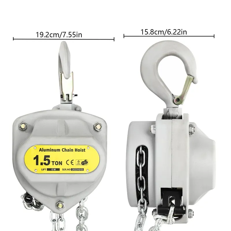 Таль 1.5T/3306lbs Chain Hoist Puller Block Hardened Steel 8.2ft Lifting w/ Hook — фото лота 2