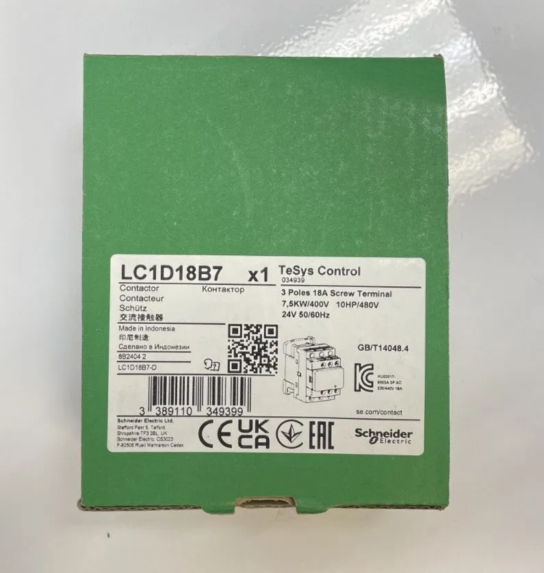 Контактор Schneider Electric TeSys Control IEC Contactor LC1D18B7 24V AC 18A 3-P