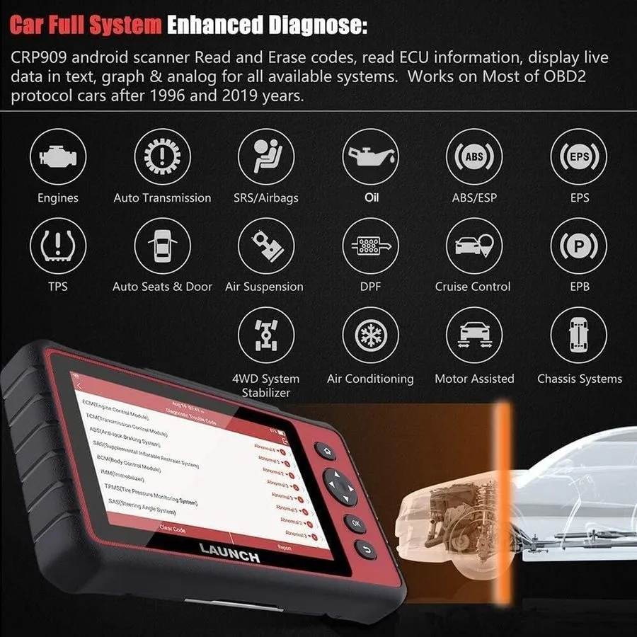 Диагностический сканер LAUNCH CRP909 Full System OBD2 Scanner Diagnostic Tool Ke — фото лота 2