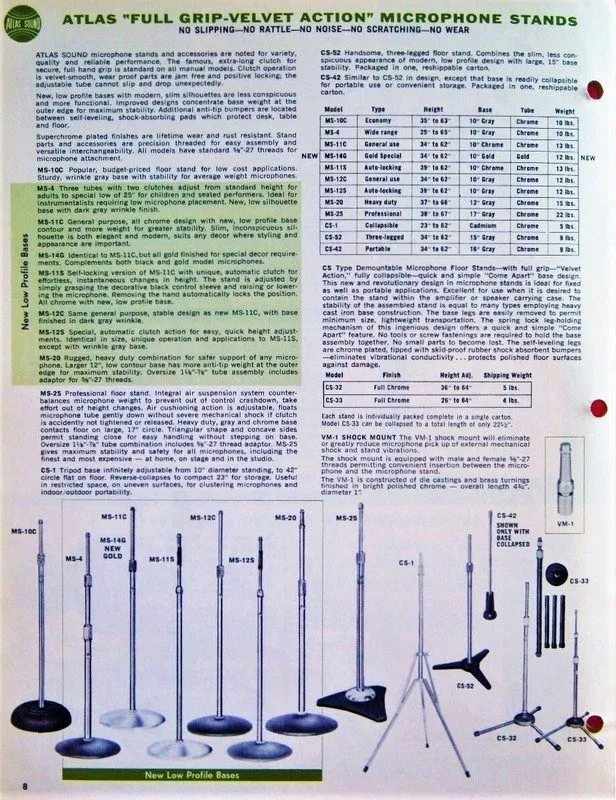 Микрофон Vintage 1970's Atlas MS-10C microphone floor stand MS-12C MS-11C Shure 