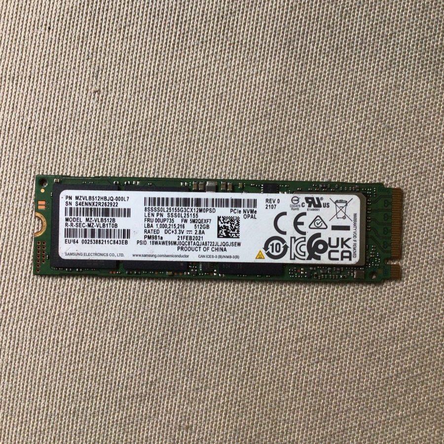 SSD-накопитель Samsung PM981 512GB NVMe M.2 2280 SSD MZVLB512HBJQ 100% Health