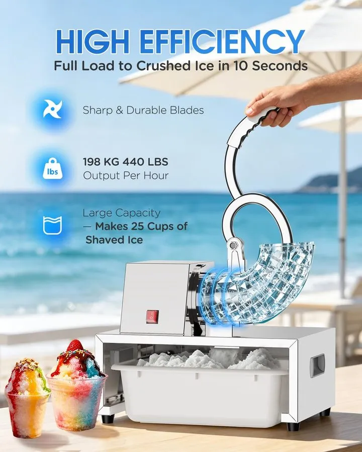 Льдогенератор Commercial Snow Cone Machine, 440LB/H Professional shaved ice mach — фото лота 1