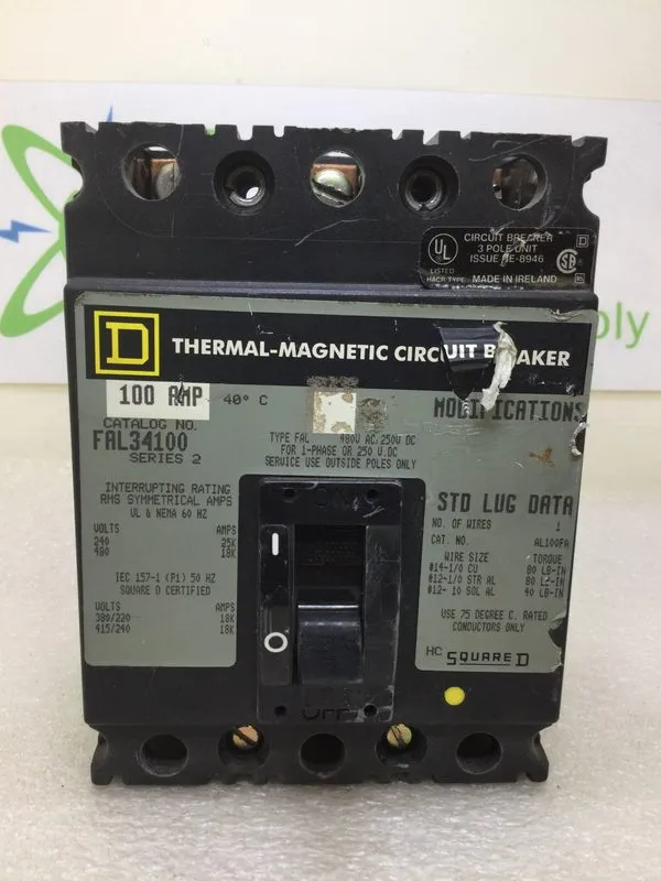 Автоматический выключатель Square D FAL34100 Circuit Breaker 100A 3-Pole 480V AC