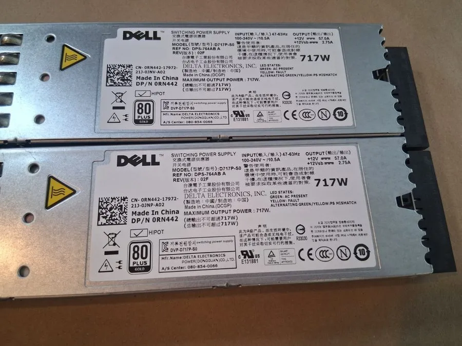 Блок питания Dell 0RN442 R610 717W High Gold Efficiency Power Supply D717P-S0