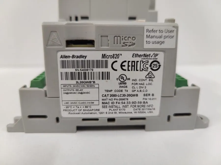 ПЛК 2080-LC20-20QWB Micro820 20 I/O ENet/IP Controller Allen-Bradley