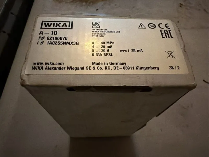 Датчик давления Wika Pressure Transmitter A-10 82186070 0-40MPa 4-20mA 8-30V — фото лота 1