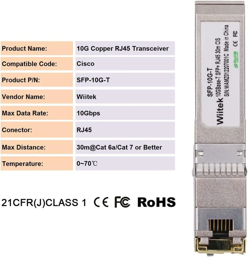 Трансивер 10G SFP+ to RJ45 Copper Modules, 1.25G/2.5G/5G/10GBase-T Ethernet Copp — фото лота 2