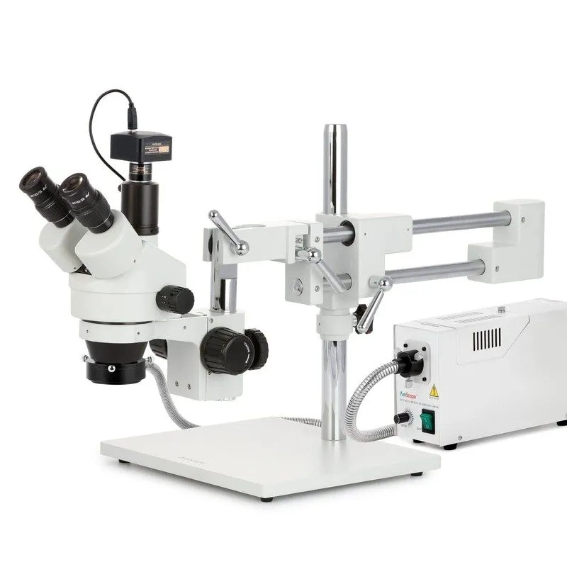 Микроскоп 7X-90X Simul-Focal Stereo Zoom Microscope + Boom+LED Fiber Ring Light+