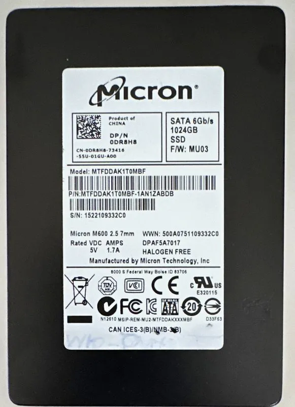 SSD-накопитель Micron M600 1TB SSD SATA 6Gb/s MTFDDAK1T0MBF 2.5" GRADE A, AND WI — фото лота 1