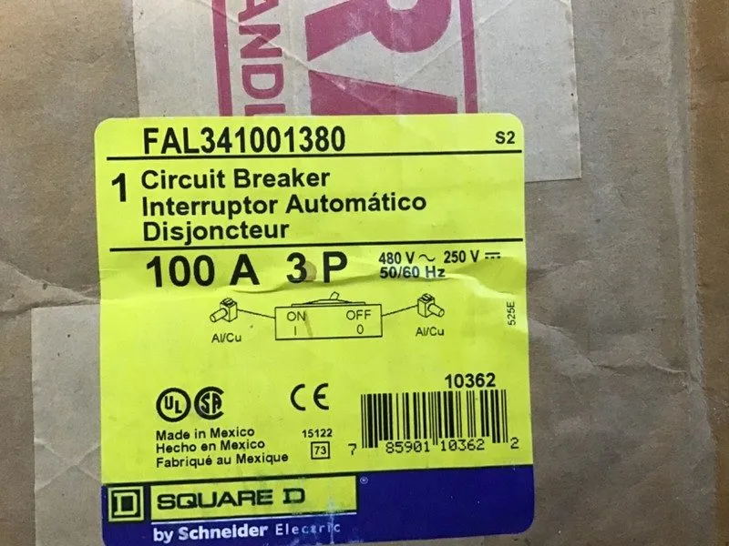 Автоматический выключатель FAL341001380 Square D Feed-Thru 480V 100A 3 pole circ — фото лота 1