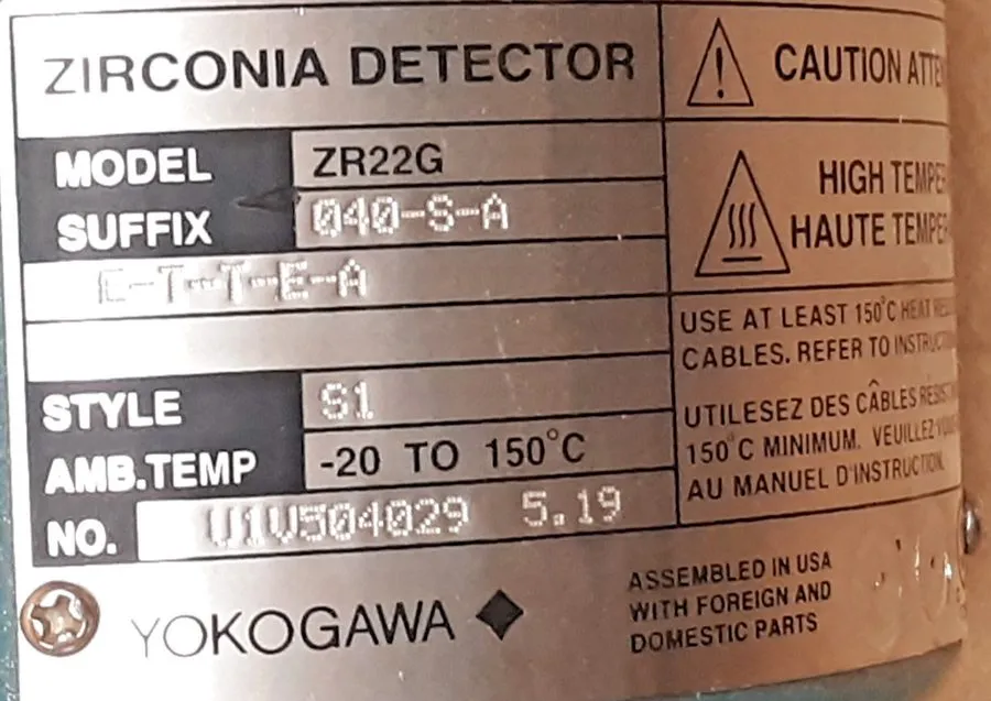 Датчик Yokogawa ZR22G Zirconia Oxygen Analyzer Detector 040-S-A